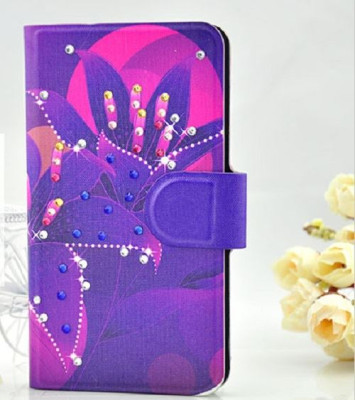Кожени калъфи Кожени калъфи за HTC Кожен калъф тефтер с 3D камъни и клипс за HTC Desire 500 лилави цветя